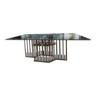 Table à manger piètement laiton dans le gout de Willy Rizzo, années 1970