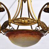 Muller frères Art Deco Chandelier - Bronze & Glass Paste - 1930s