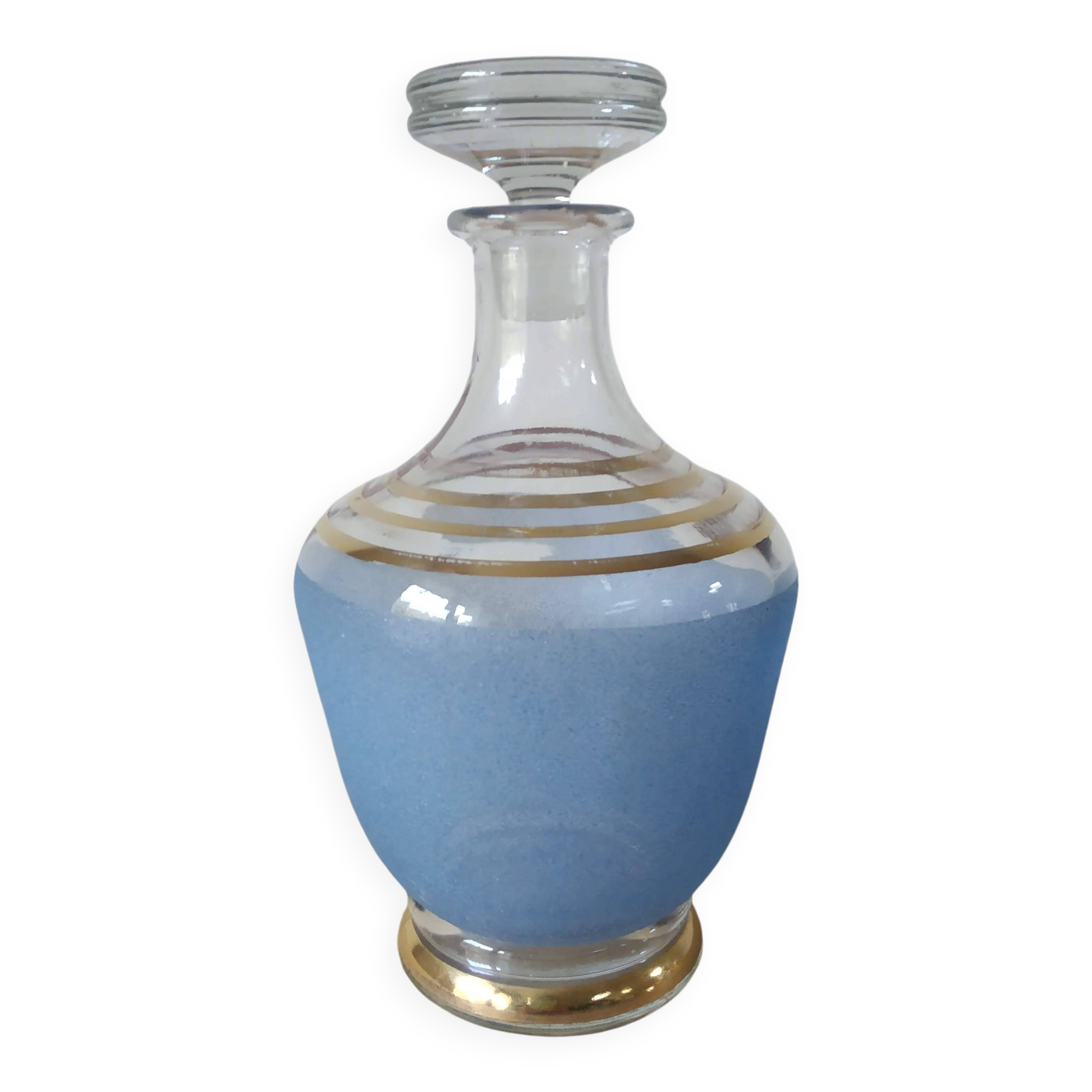 Carafe à liqueur en verre granité bleu Art Déco