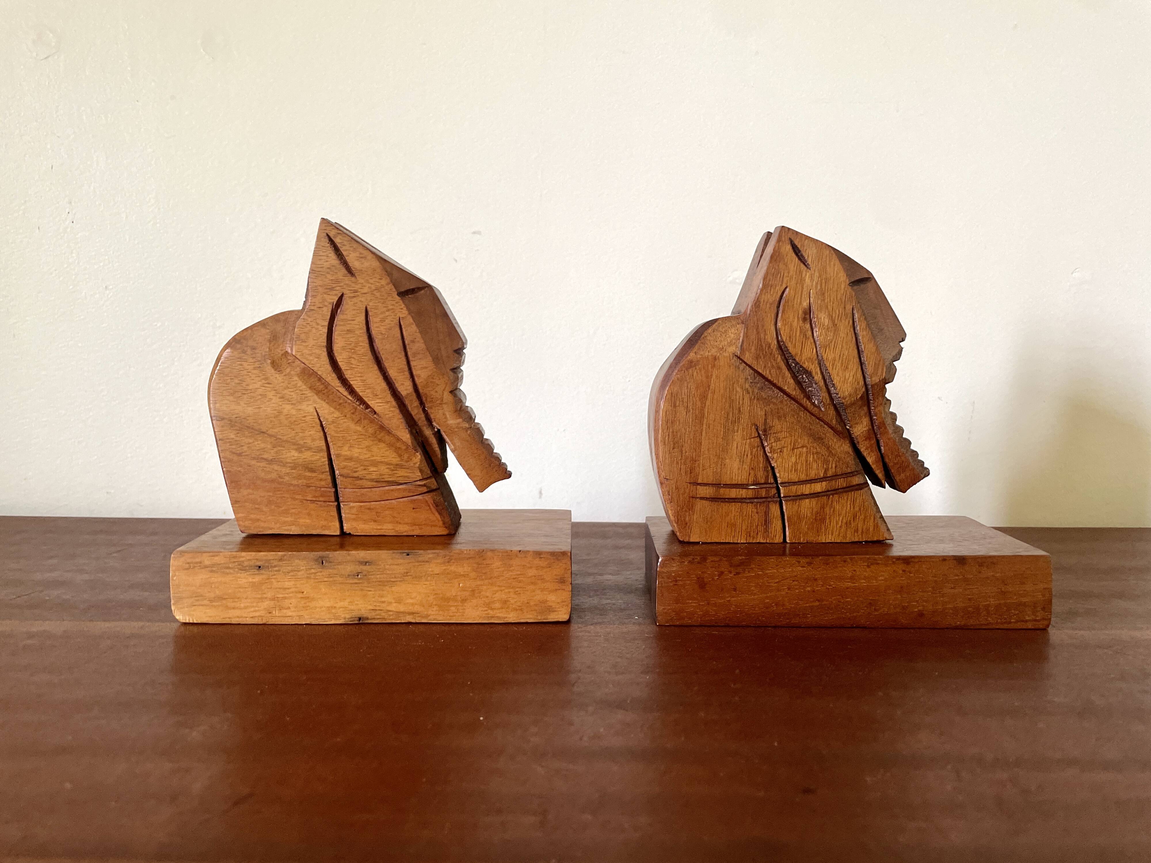 Wooden elephant bookends, handmade 1960