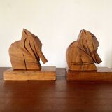 Wooden elephant bookends, handcrafted 1960