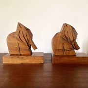 Wooden elephant bookends, handmade 1960