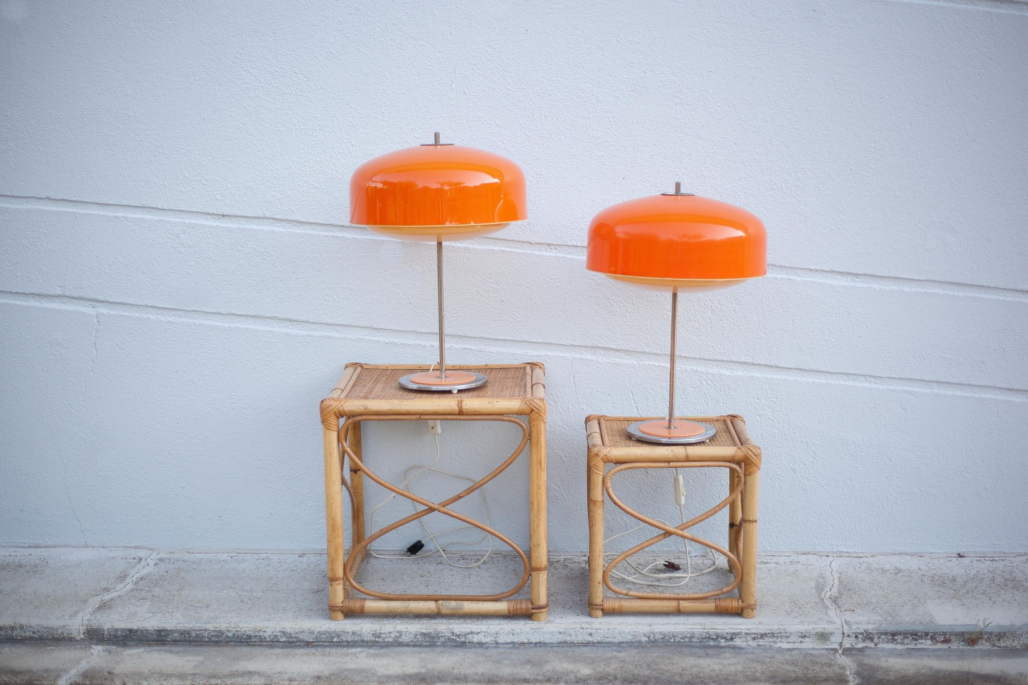 Pair of orange mushroom lamp, bedside lamp, vintage lamp, retro, seventies