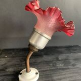 Antique wall light, tulip in pink glass and silver metal, 1920