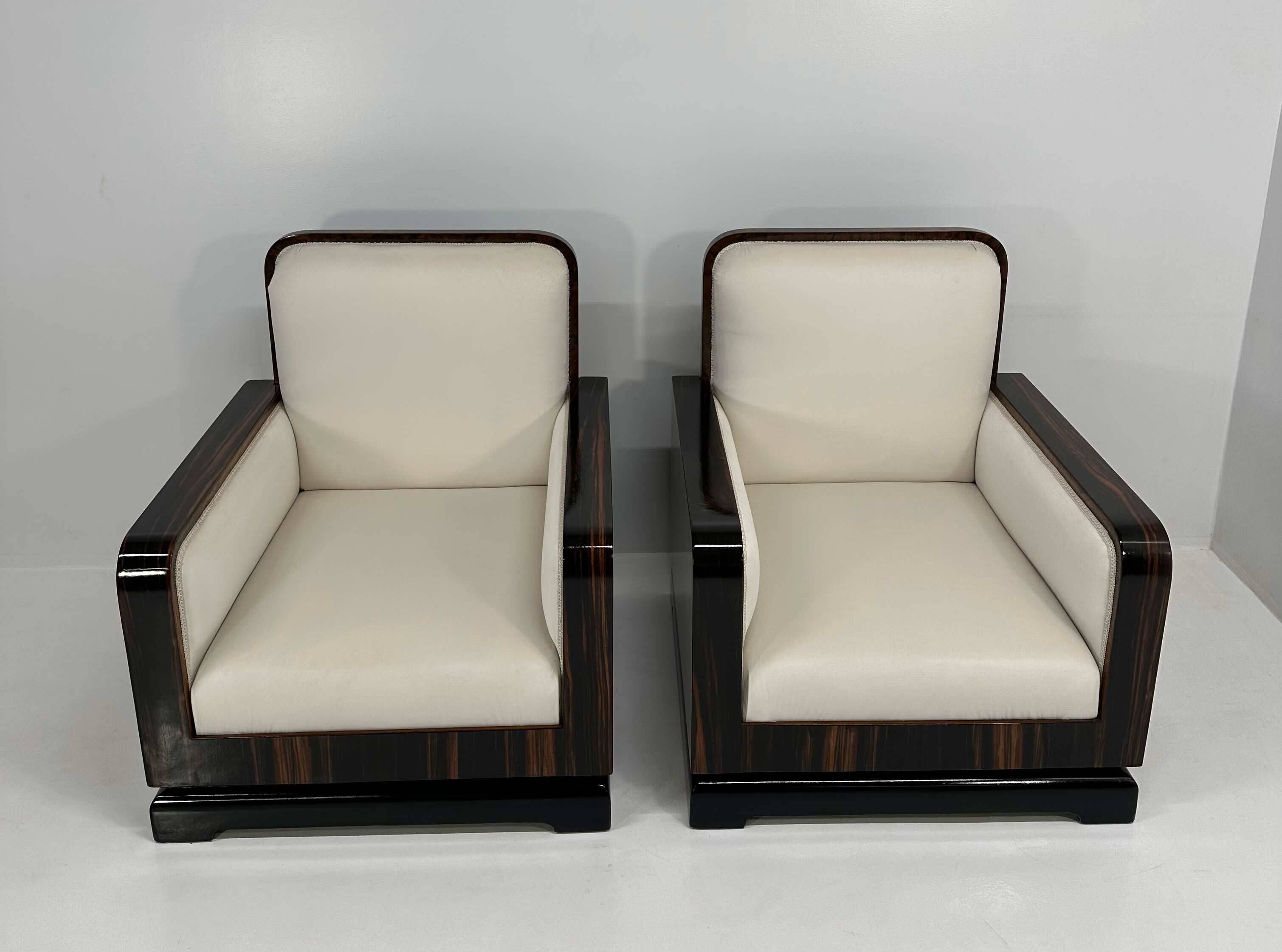 Set of Art Deco Italian Macassar and Walnut Root Armchairs, 1930s