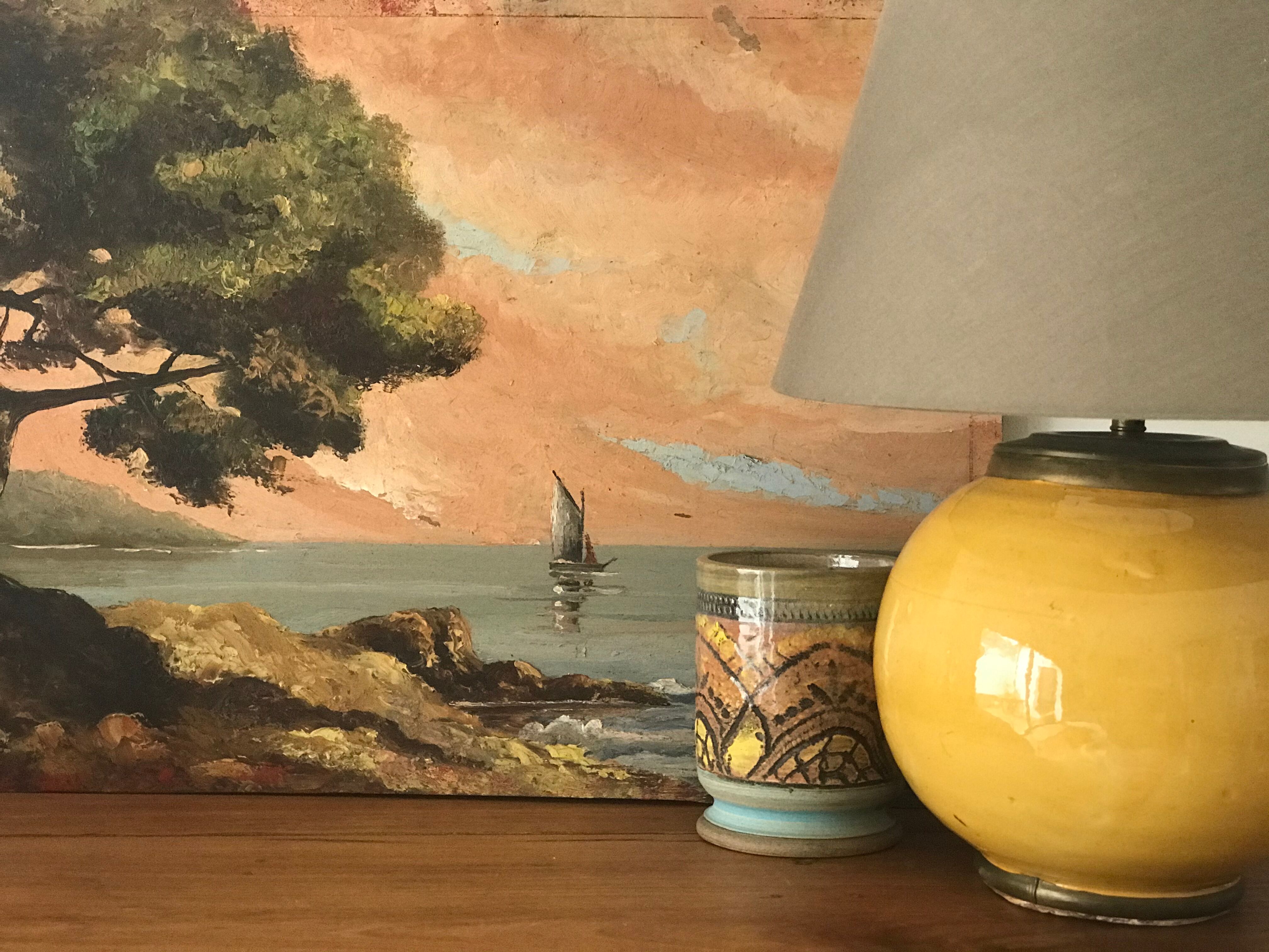 Ancient ceramic and brass lamp foot