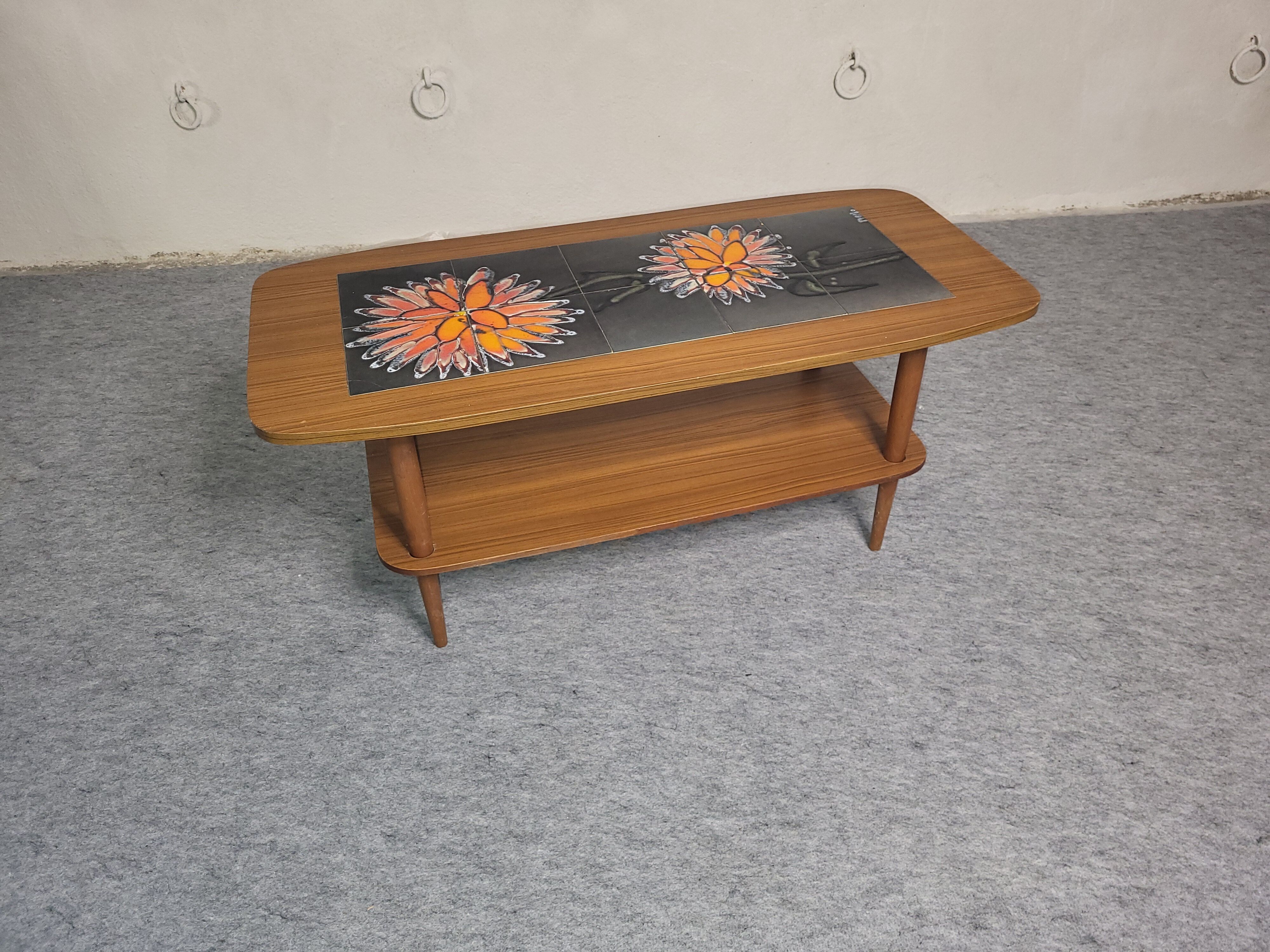 Coffee table 60s-70s scandinavian style tiles vallauris
