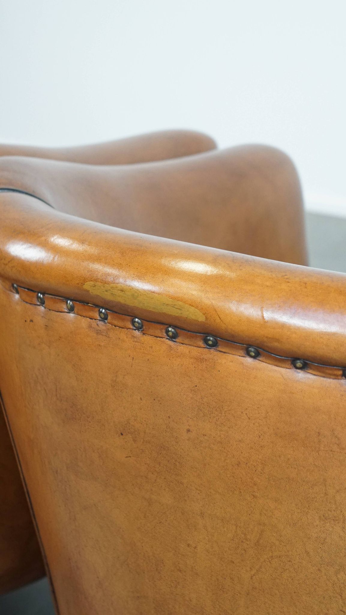 Set of 2 sheep leather club chairs finished with black piping