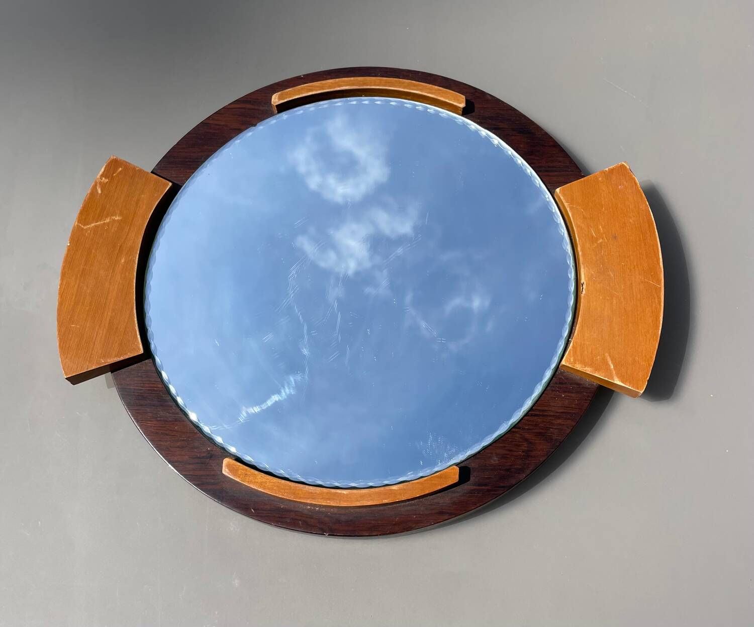Art deco wood and mirror tray