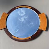 Art deco wood and mirror tray