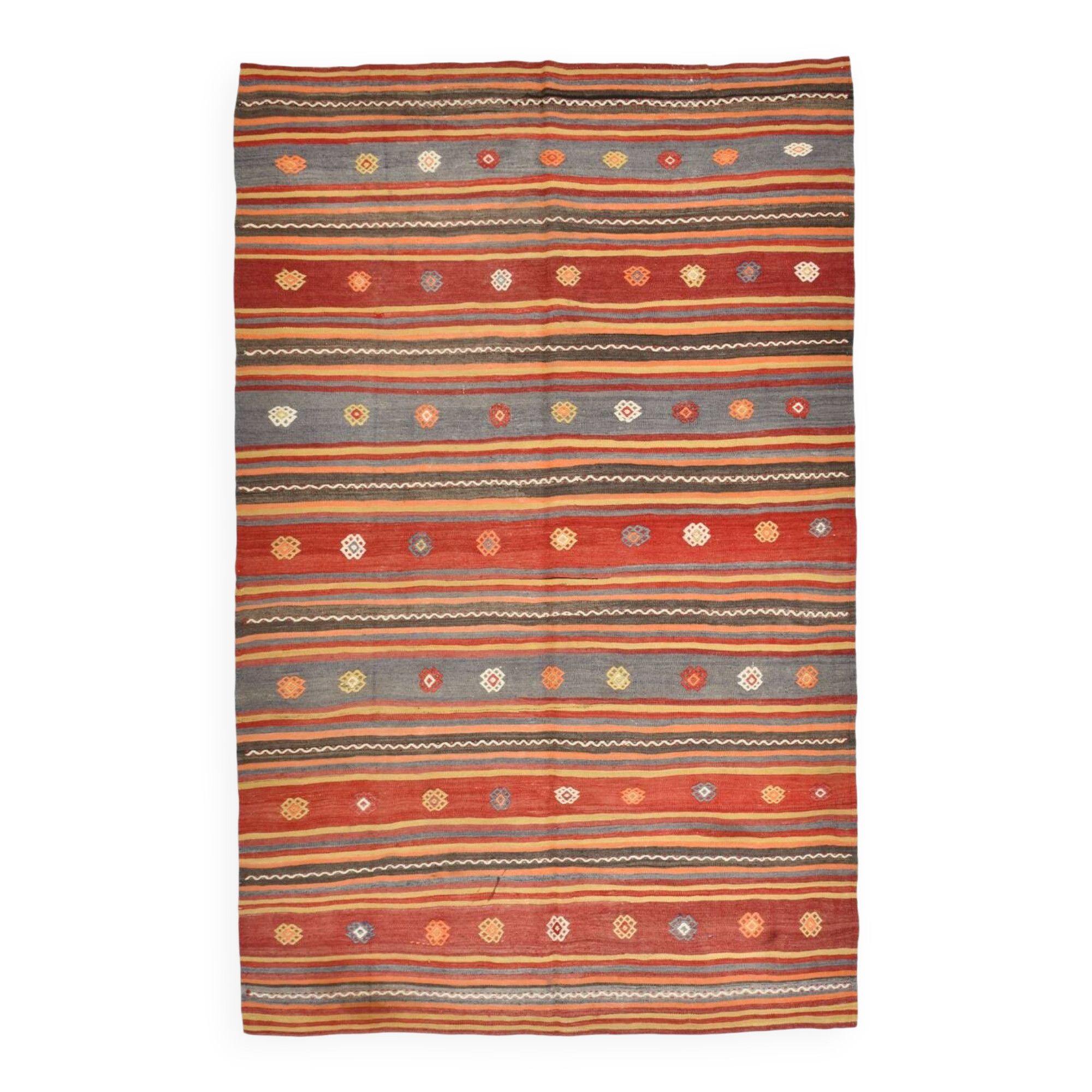 6x9 Red & Blue Striped Pattern Handmade Kilim Rug, 175x275Cm