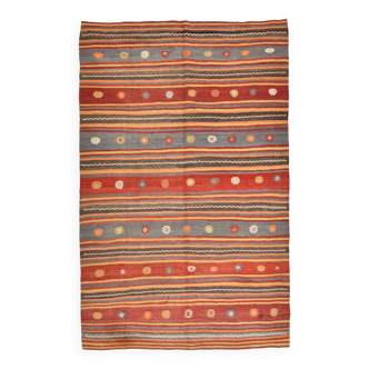 6x9 Red & Blue Striped Pattern Handmade Kilim Rug, 175x275Cm