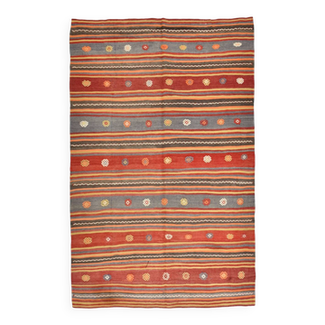 6x9 Red & Blue Striped Pattern Handmade Kilim Rug, 175x275Cm