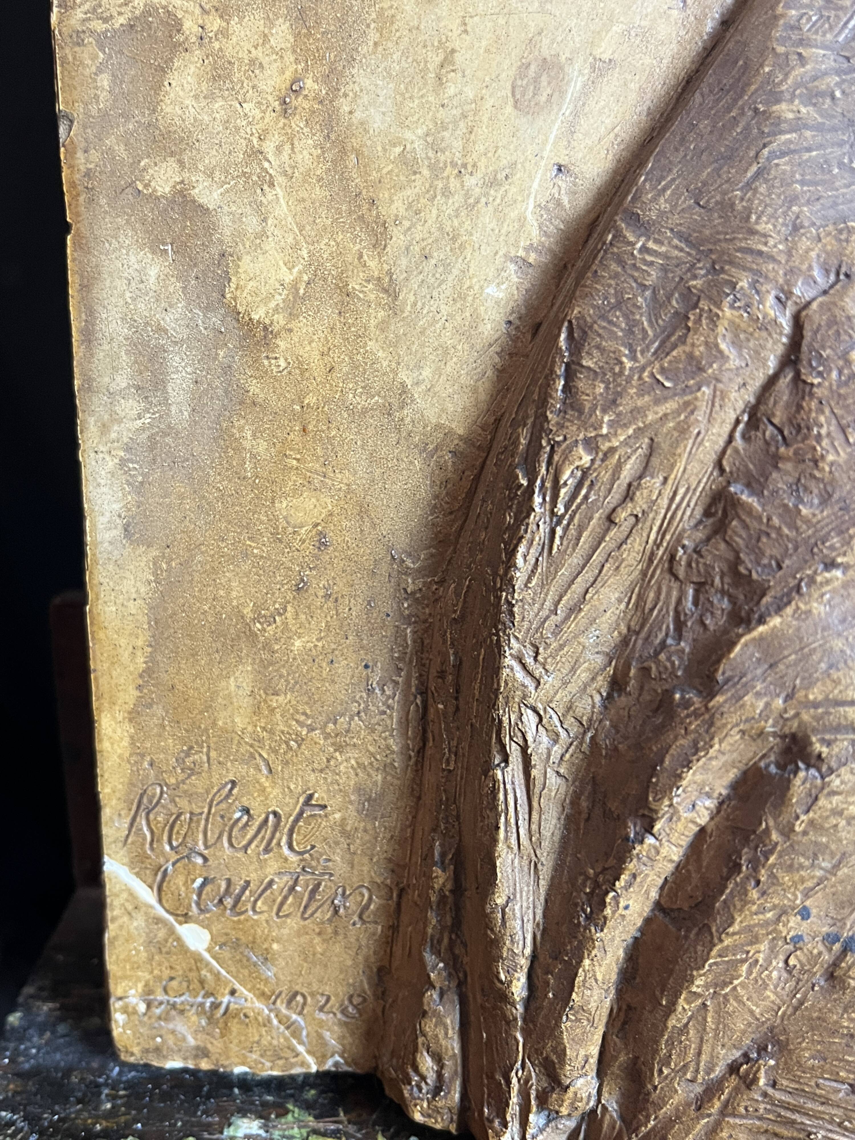 Patinated plaster bas-relief signed Robert Coutin, early 20th century.
