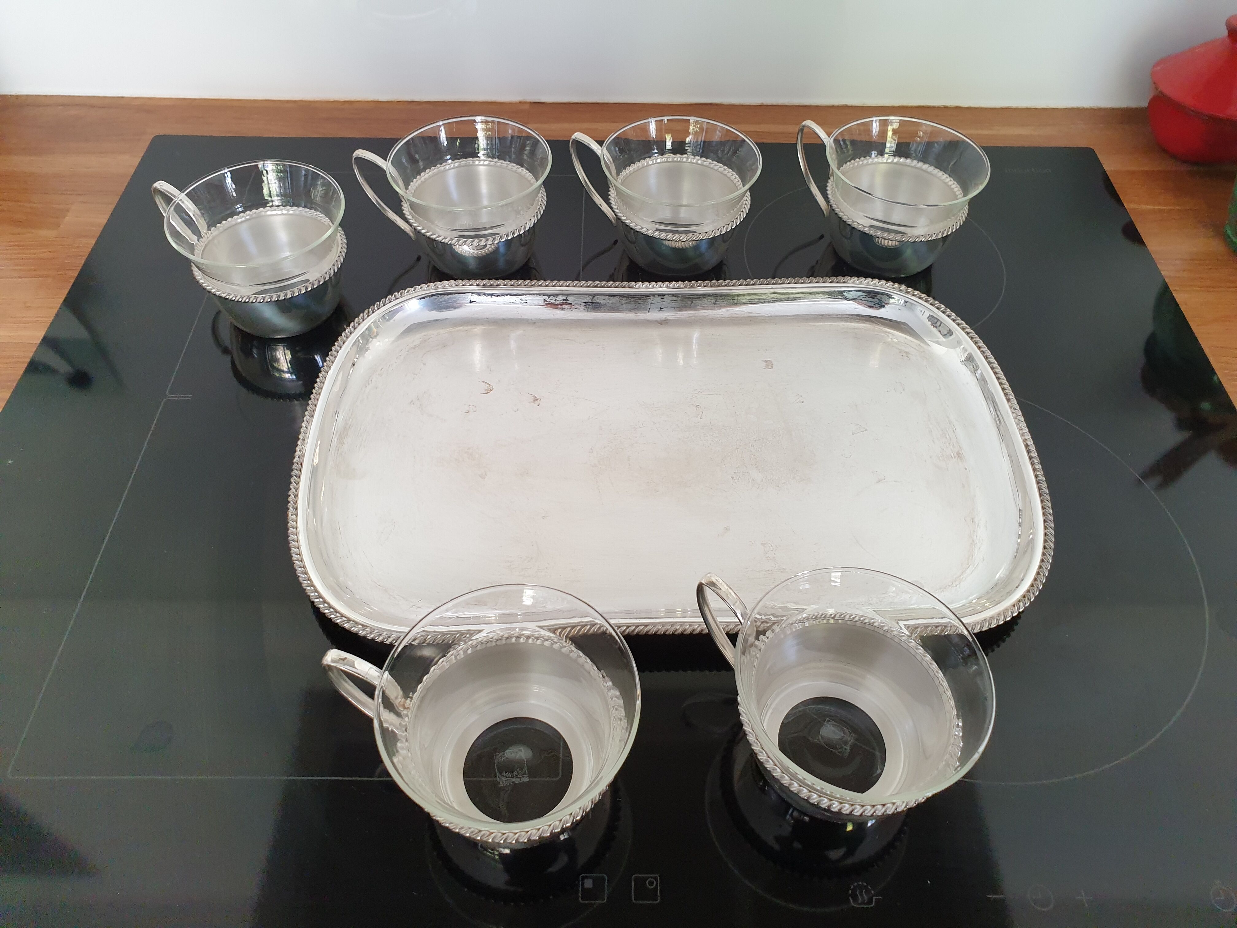 Silver coffee set and glass schott mainz 1970