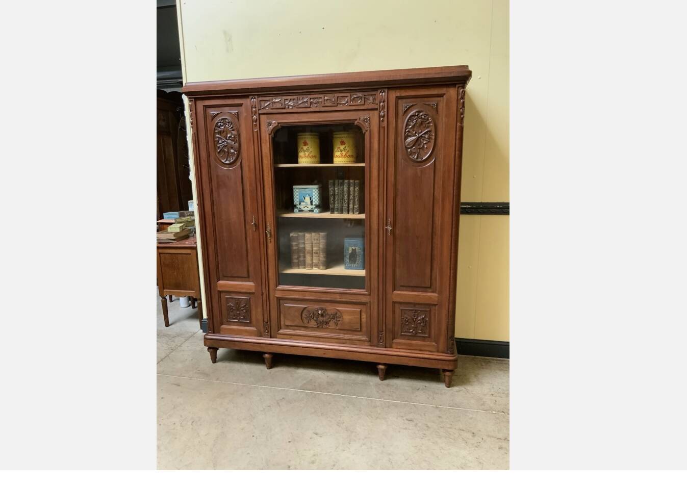 Antique Art Nouveau walnut bookcase
