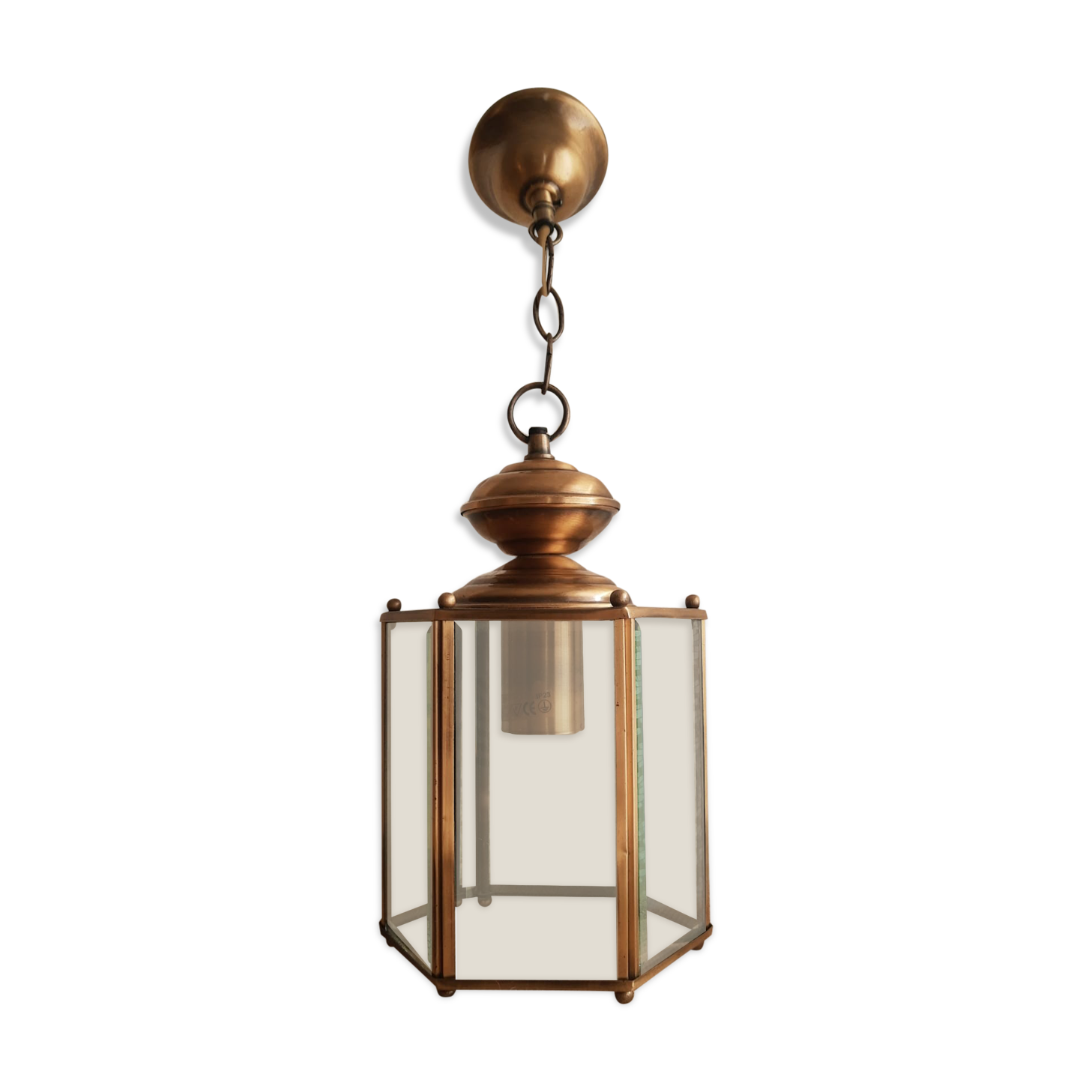 Brass and glass lantern pendant/chandelier - vintage