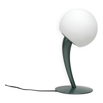 Large extraordinary 80s metal table lamp and opal glass shade