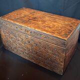 Old wooden chest with carved rosettes regionalism folk art