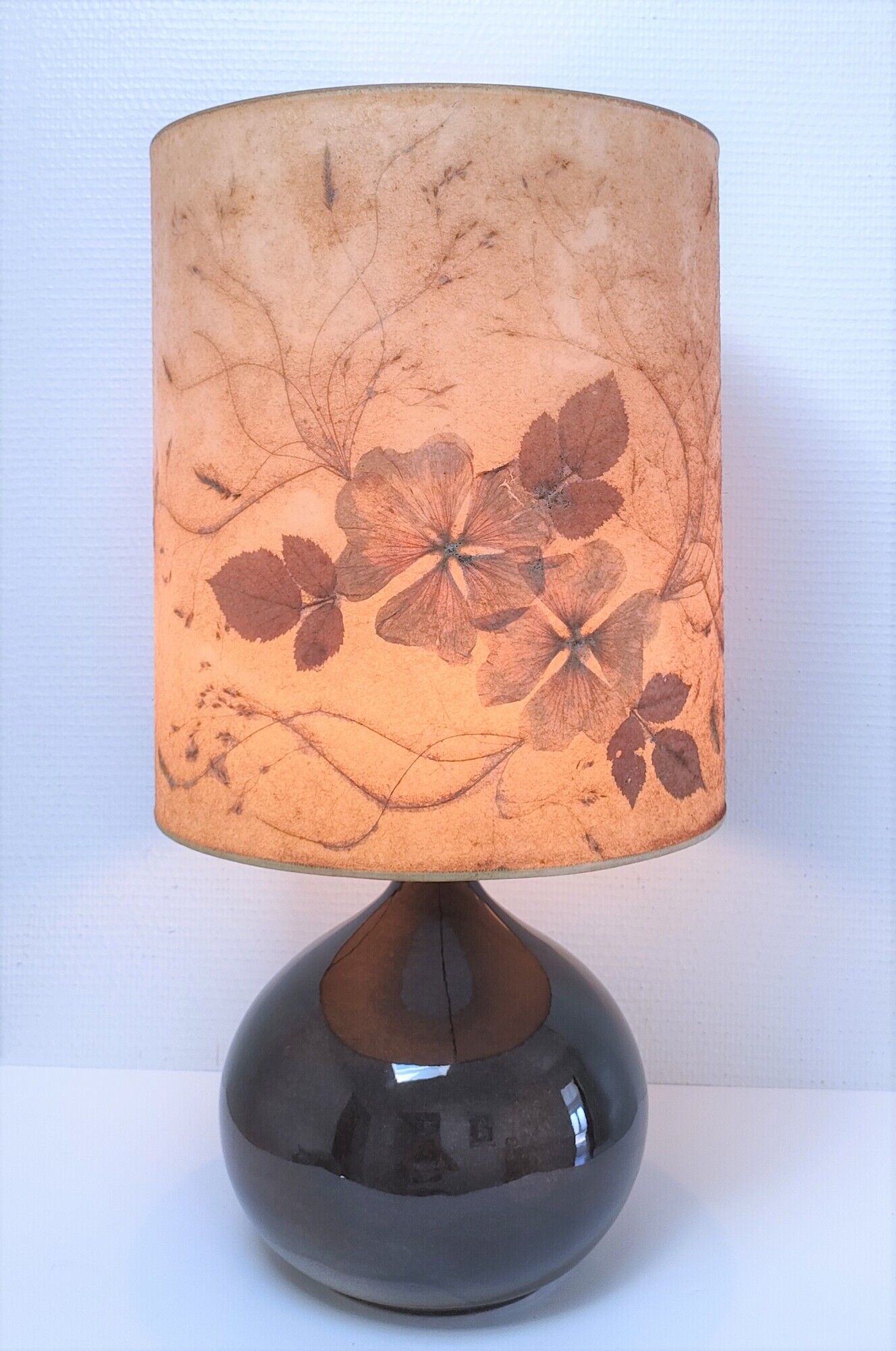 Lampe céramique signée abat-jour herbier hauteur 59 cm
