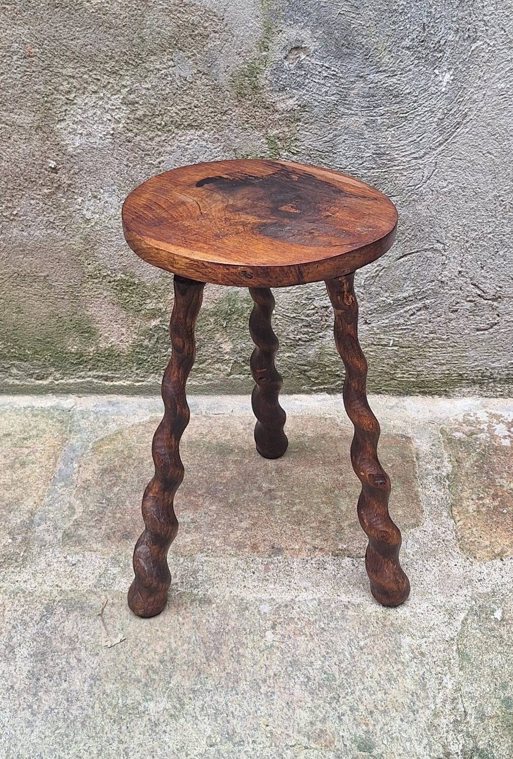 Turned wooden tripod stool