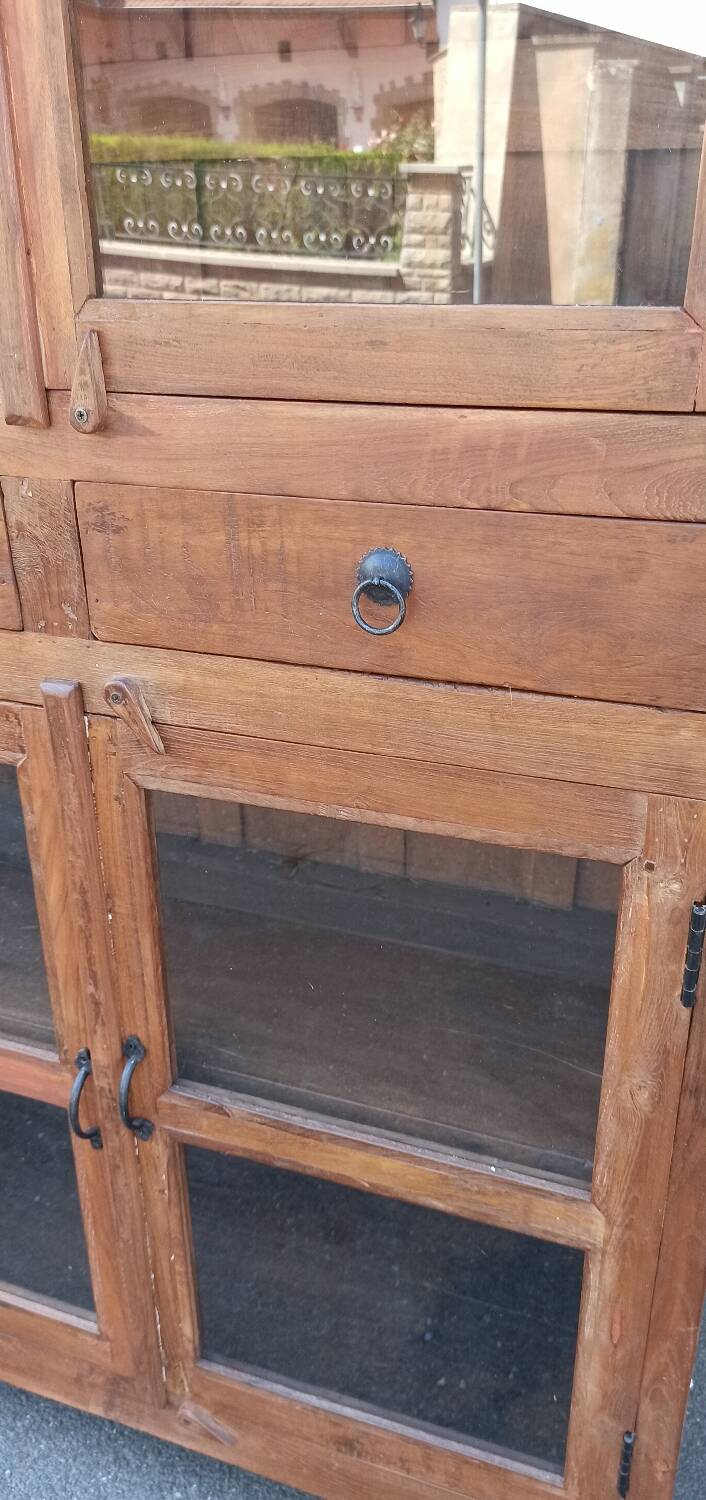 Antique teak cabinet with two drawers and four doors