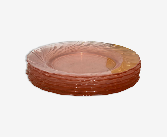 Assiette à dessert rosaline verre rose ancienne 1960