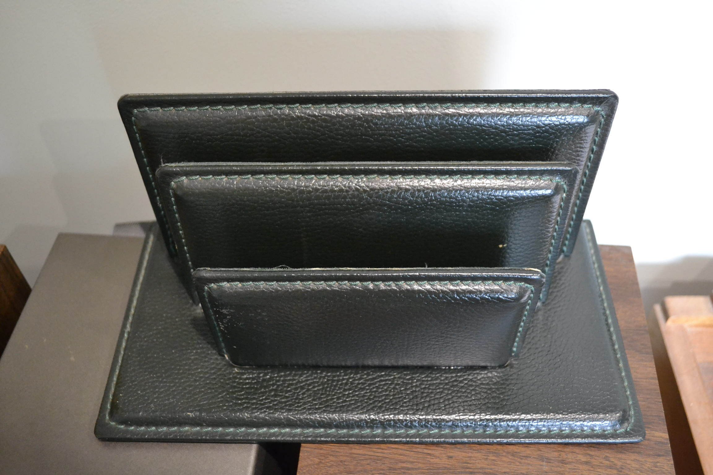 Green leather mail holder the tanner