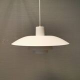 Beautiful older PH 4/3 hanging lamp, in white, with original orange suspension.