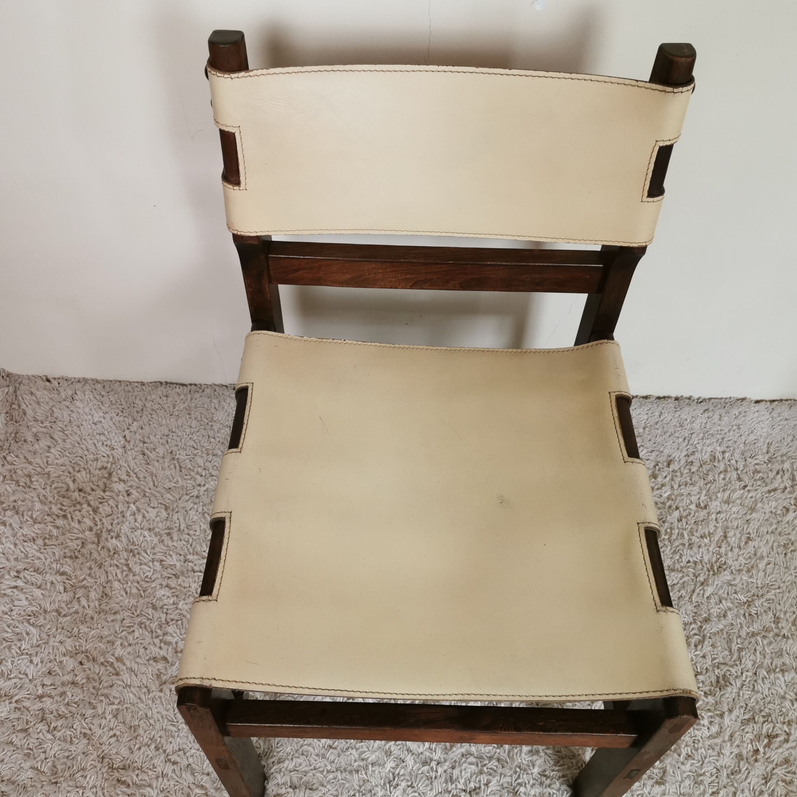 Series of 4 wooden and leather chairs
