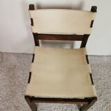 Series of 4 wooden and leather chairs