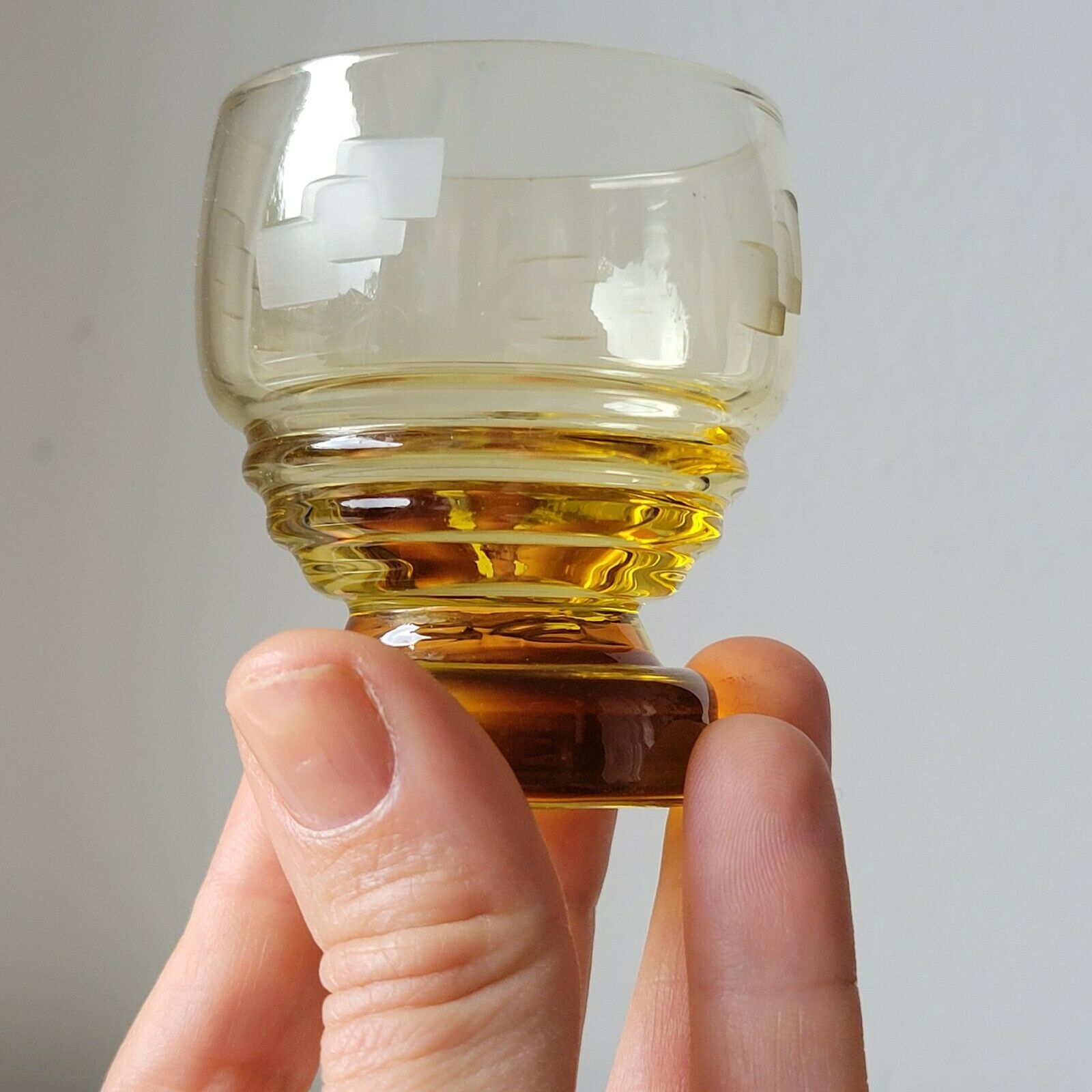 6 old art deco yellow cut glass liqueur glasses