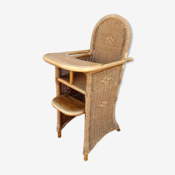 Vintage rattan childrens high chair