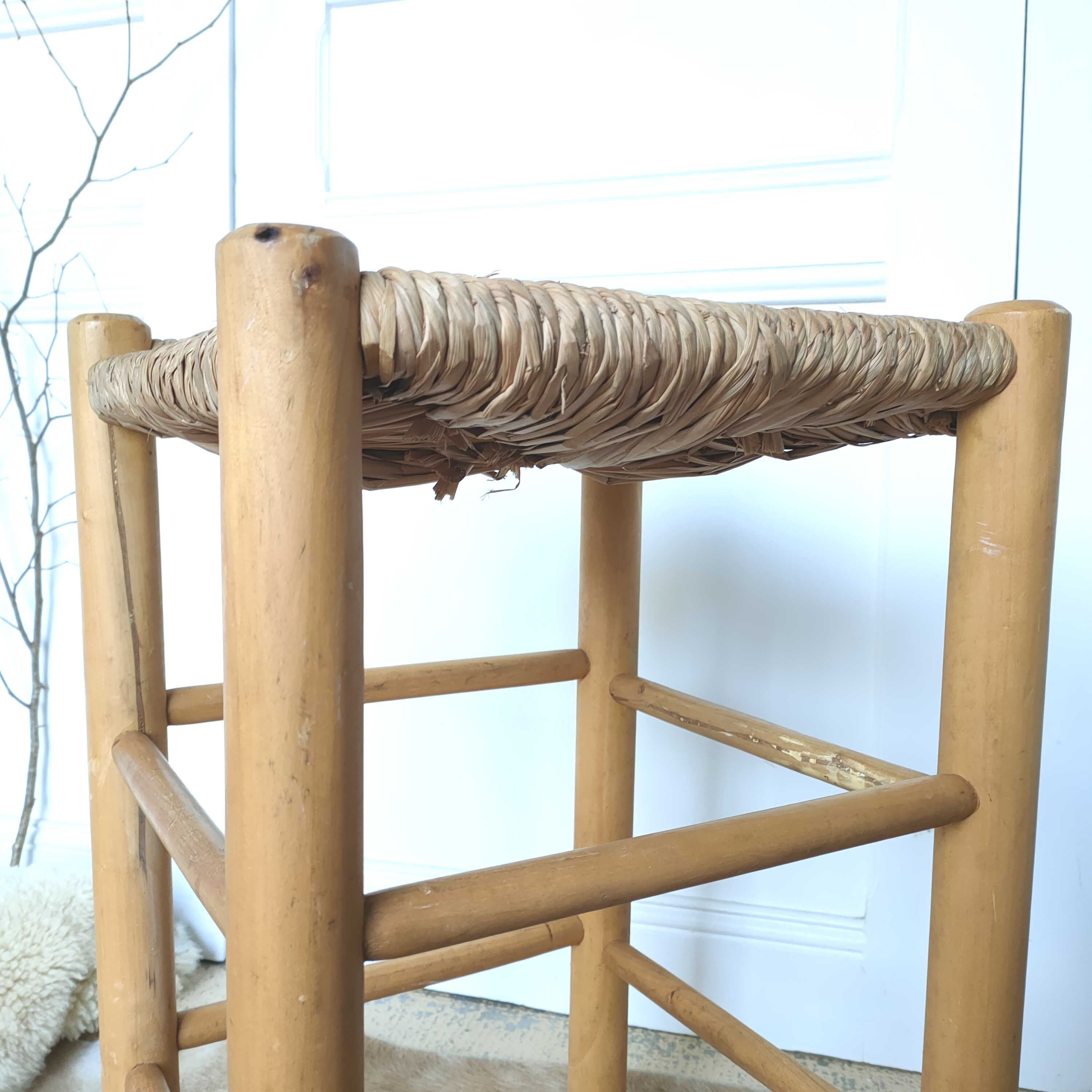 Wooden and straw stool
