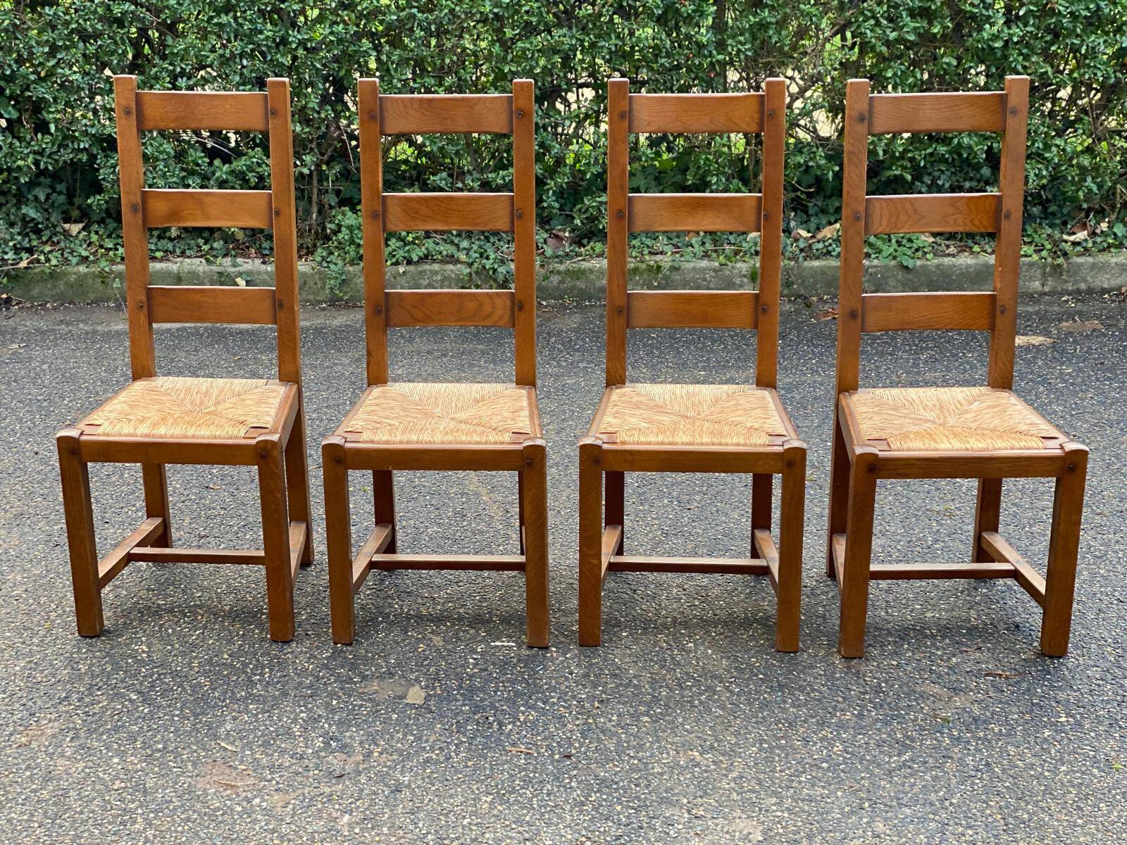 4 Vintage Farmhouse Style Solid Wood Straw Dining Chairs