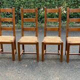 4 Vintage Farmhouse Style Solid Wood Straw Dining Chairs
