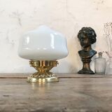 Opaline and brass table lamp