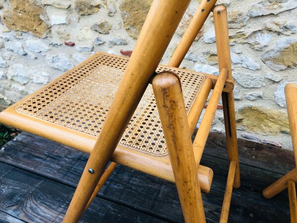 Set de 2 chaises pliantes vintage, cannage rotin pour Habitat, circa 70/80