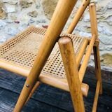 Set of 2 vintage folding chairs, rattan cane for Habitat, circa 70/80