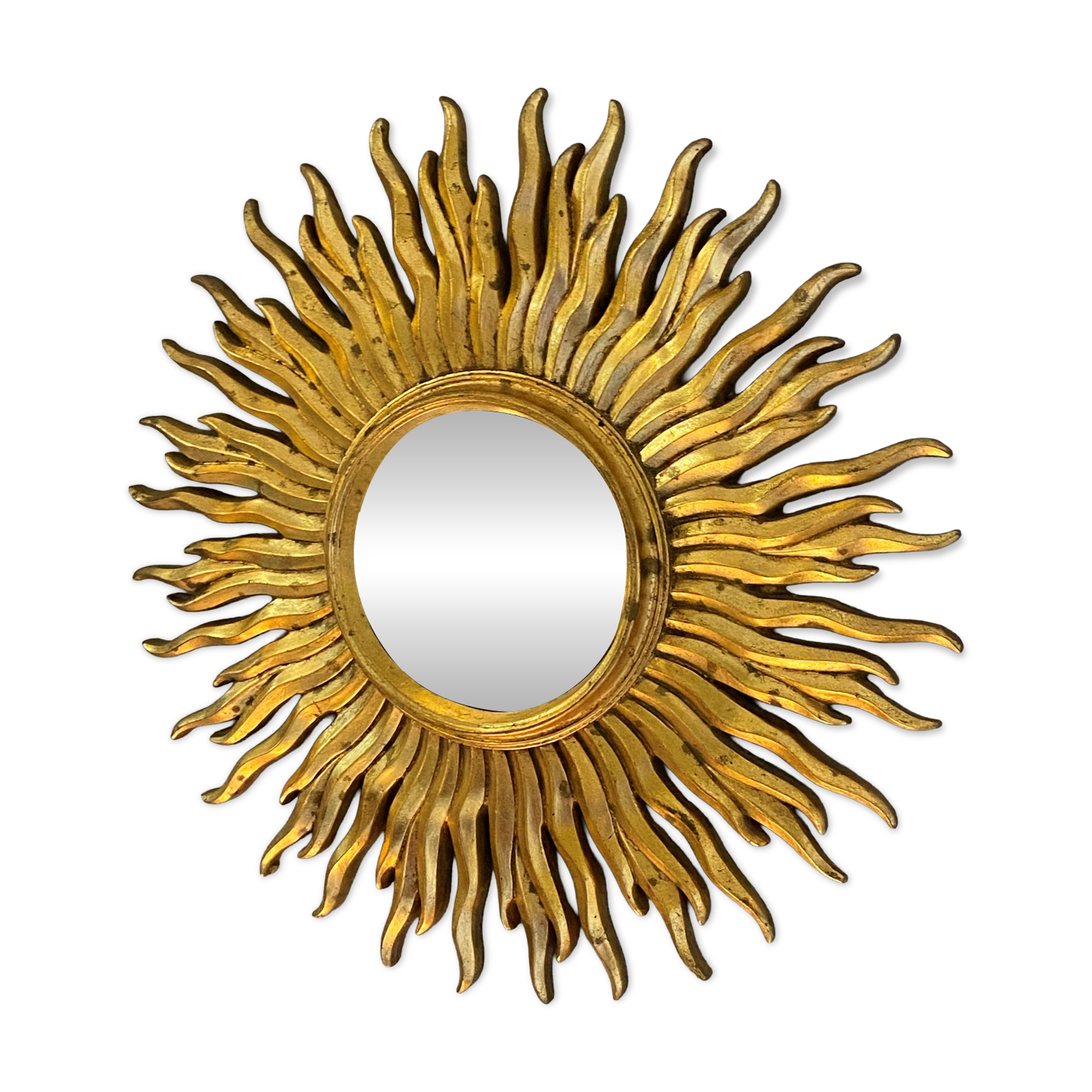 Large sunburst mirror, witch's eye shape, 50cm diameter, convex, vintage 1960s