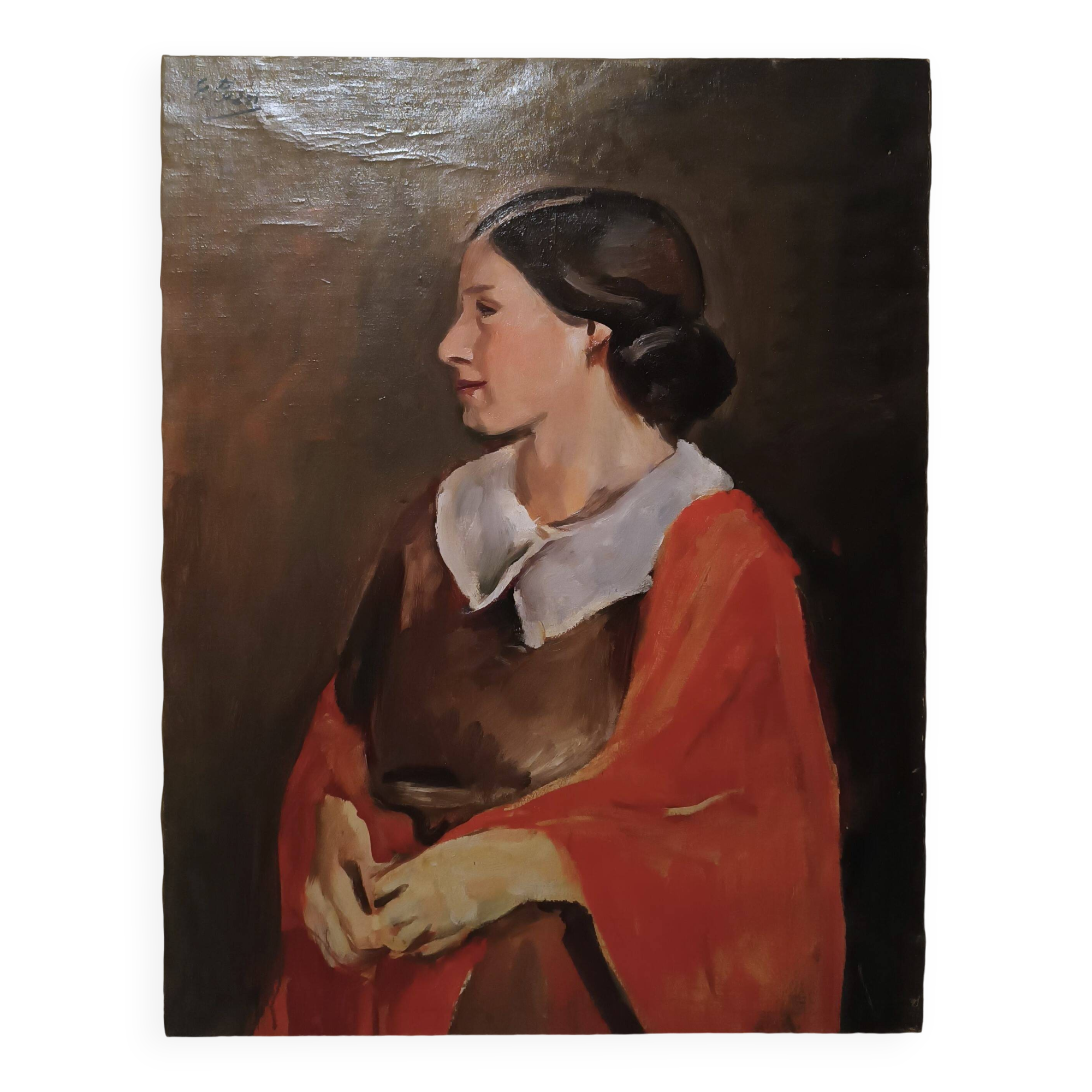 Tableau antique portrait féminin huile sur toile ennio pozzi (1893-1972)