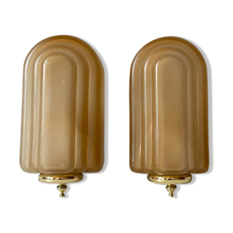 Pair of art deco style glass wall lamps