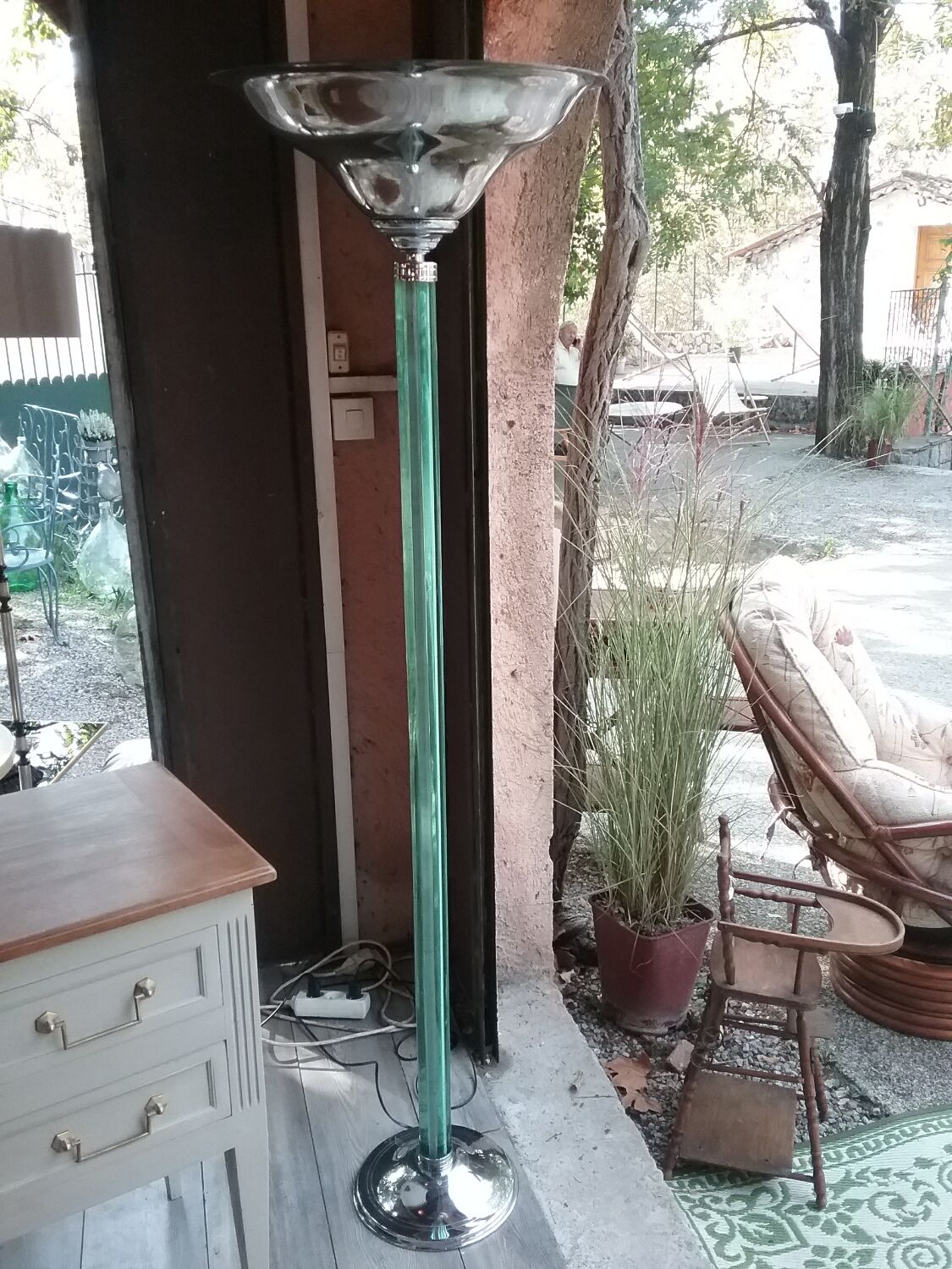 Vintage floor lamp in glass and chrome
