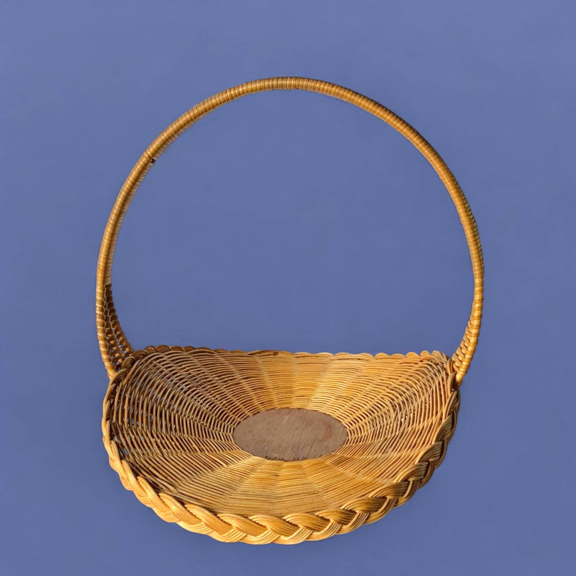 Antique large round wicker and bamboo presentation basket - diameter: 59 cm