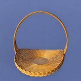 Old large round wicker and bamboo presentation basket - diameter: 59 cm
