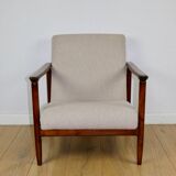 GFM-142 armchair, design by Edmund Homa from the 70s, beige boucle, dark wood - 2 pieces available