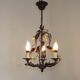 Lustre français à 3 lumières, brun clair, avec feuilles vertes, citrons et oranges 5473