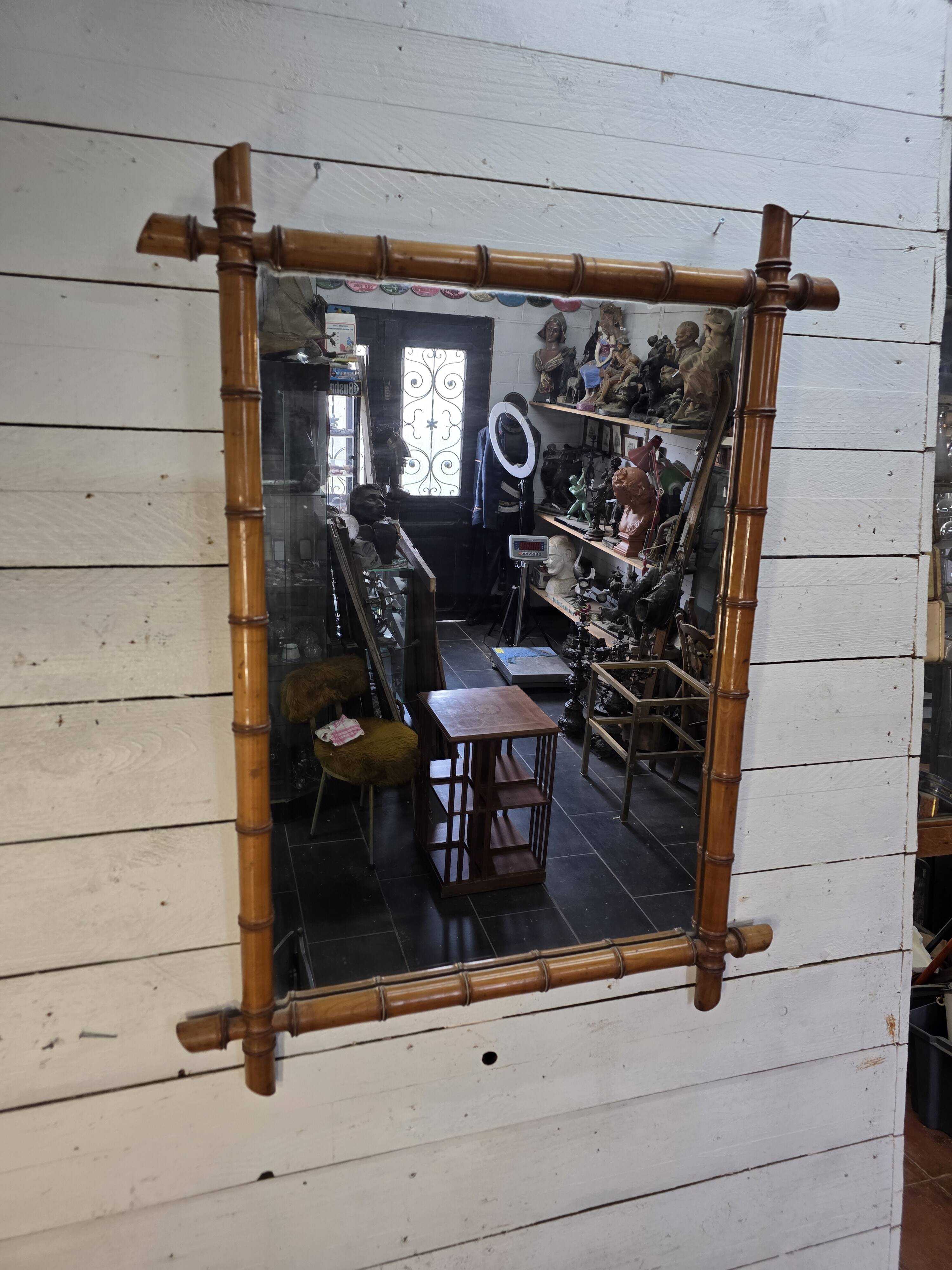 Large cherry wood bamboo mirror 100×76cm