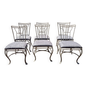 6 chaises en fer forgé - tissu