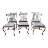 6 chaises en fer forgé , assises tissu